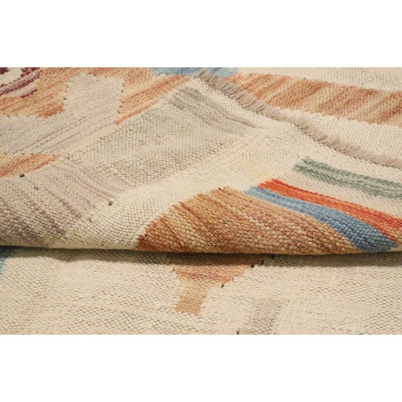Hand Woven Oriental 100% Wool Carpet Southwestern Tribal Beige & Ivories Kilim Area Rug - 9' 1'' X 5' 8''