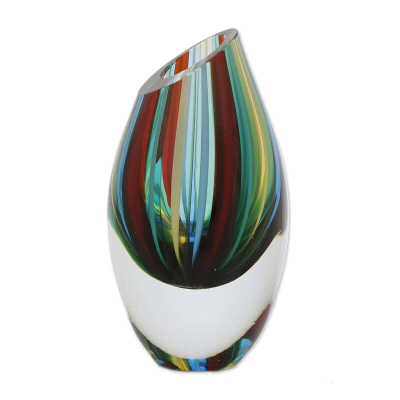Novica Handmade Carnival Stripes Art Glass Vase (6 Inch)