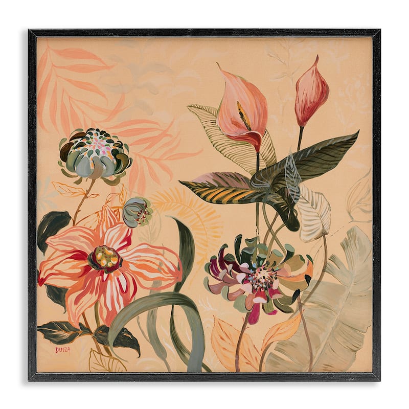 Stupell Tropical Foliage & Blooms Framed Giclee Art Design By Dusza - 24 x 24 - Black