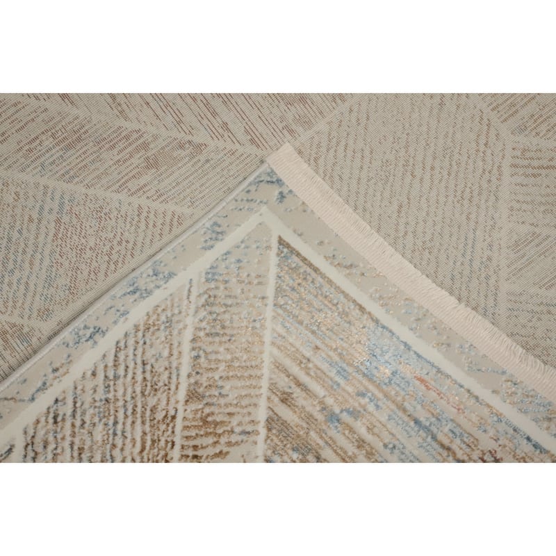 Machine Made Oriental Polyester Carpet Modern Geometric Multi-Colored Modern Area Rug - 7' 5'' X 5' 2''