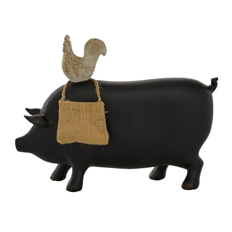 Black Polystone Pig Home Decorative Sign