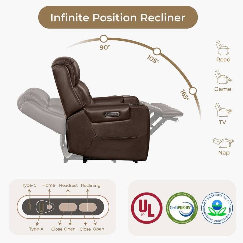 Spruce & Spring Genuine Leather Power Reclining Sofa with Wireless Charging