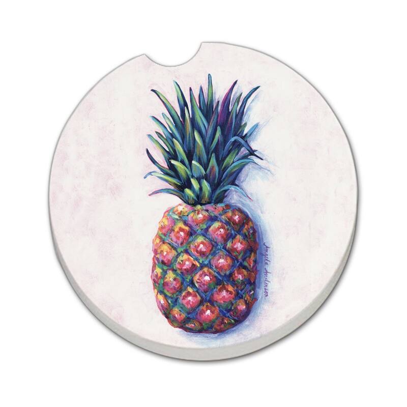 Pineapple Chic 2 Pack Absorbent Stone Coaster for Vehicle Cup Holder 2.6” Diameter Manufactured in The USA - Multi