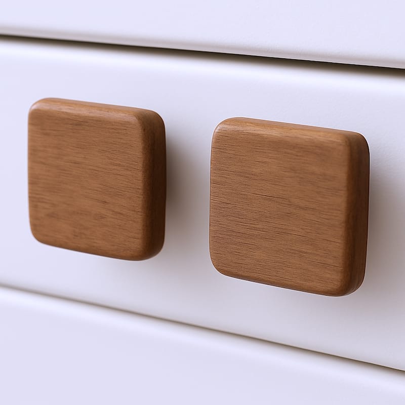 HomeRoots Set of Two Brown Wood Square Drawer Pull Knobs - 1.13 in. x 1 in. x 1.13 in. - Brown - 1.13 in. x 1 in.  x 1.13 in.
