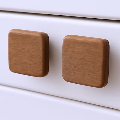 HomeRoots Set of Two Brown Wood Square Drawer Pull Knobs - 1.13 in. x 1 in. x 1.13 in.