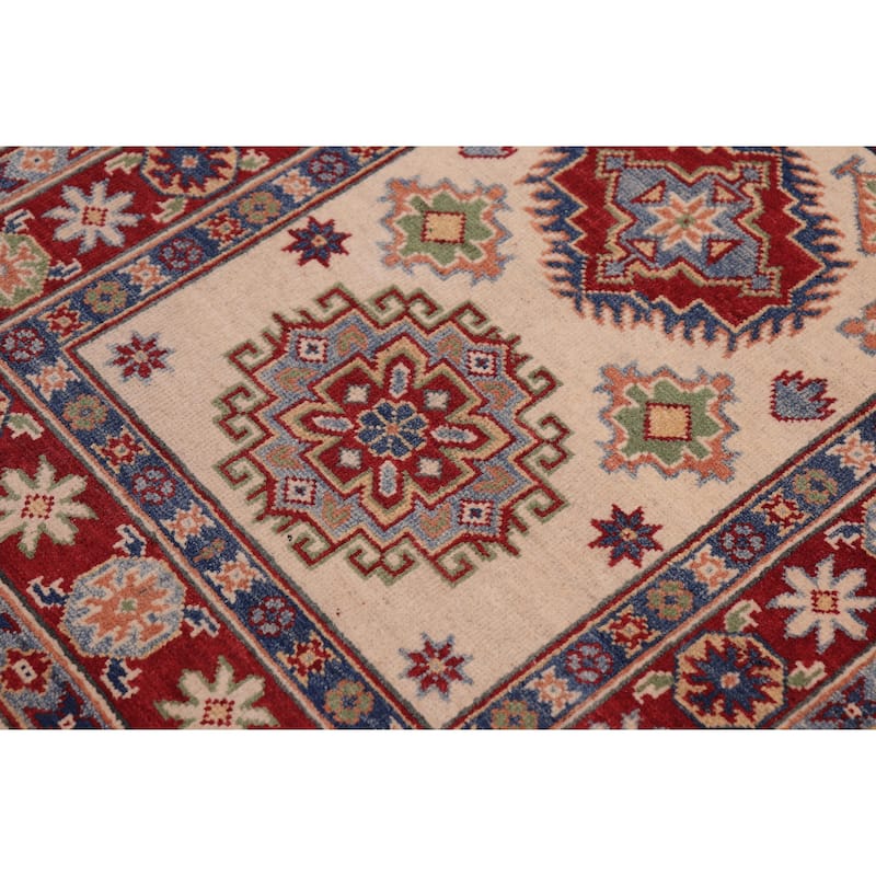 Tribal Kazak Dante Beige/Red Wool Runner - 2'8'' x 8'0''