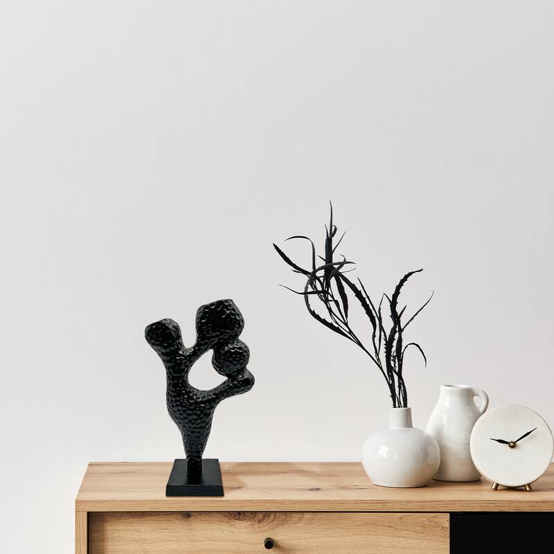 14 Inch Tall Decorative Handmade Aluminum Abstract Sculpture in Black - 8 x 4 x 14 in