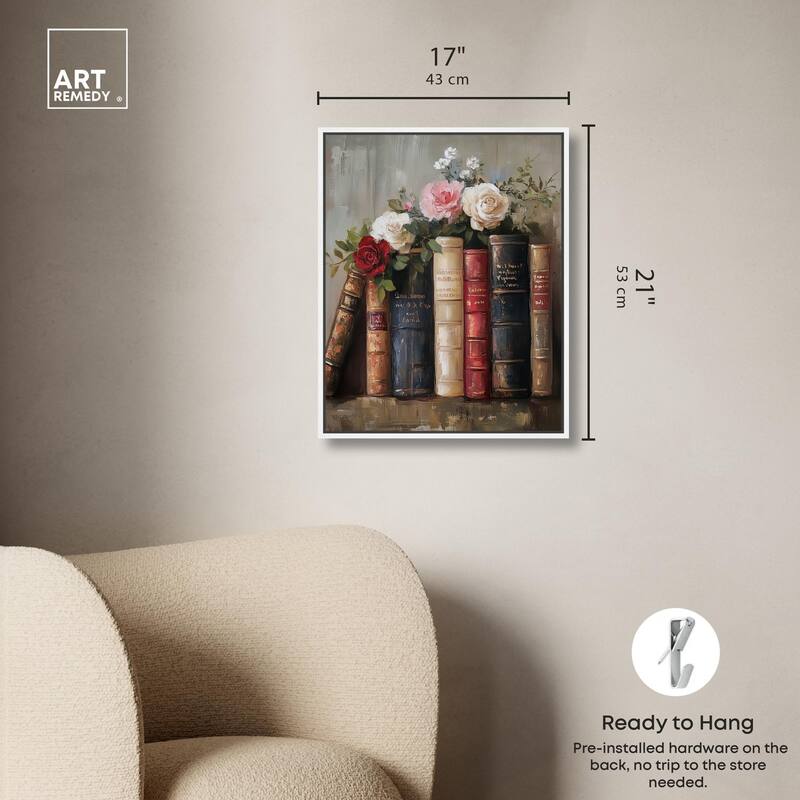 Bookshelf Bouquet I Canvas by Art Remedy
