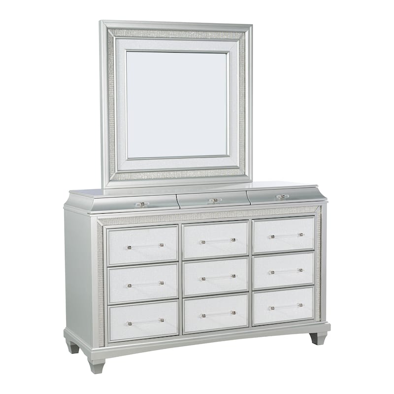 Furniture of America Gala Glam 2-Piece Silver 12-Drawer Dresser and Mirror Set with LED Lighting