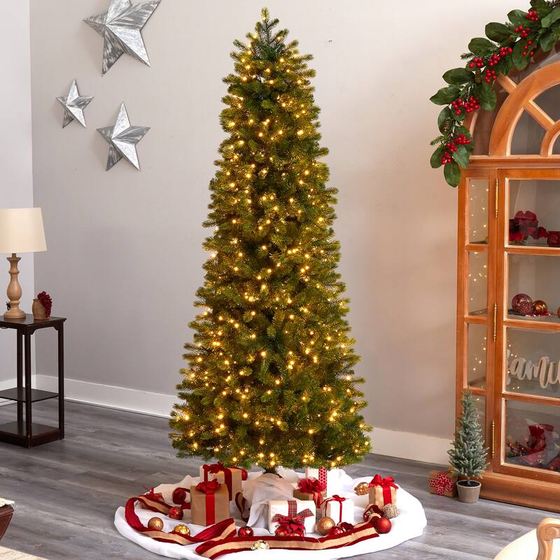 7.5ft. Slim Mountain Spruce Artificial Christmas Tree with 600 Warm White Micro LED Lights & Remote - Stunning Tall Display