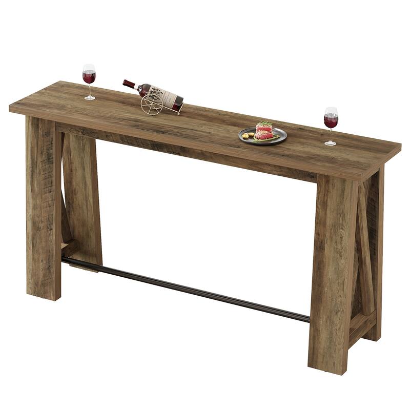 63" Bar Table, Counter Height Pub Table, Rectangular High Top Kitchen Dining Tables for Dining Room, Living Room, Bistro
