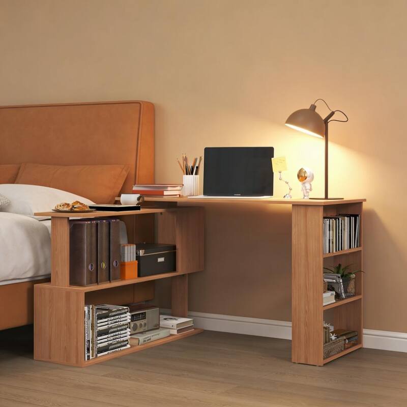 L-Shaped Corner Computer Desk with 360 Degree Rotating Top for Home Office