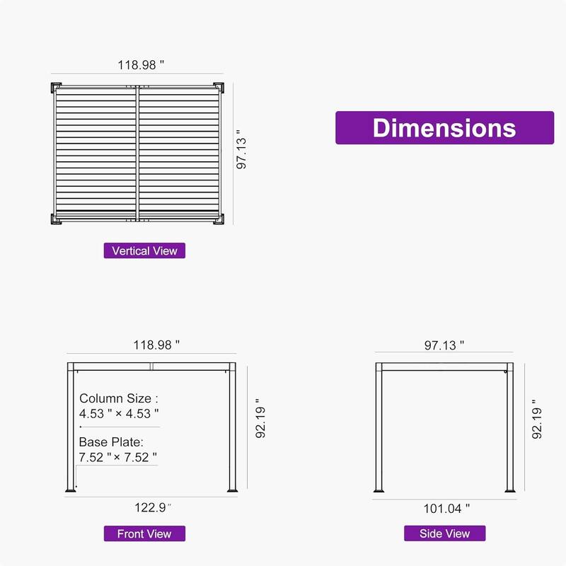 PURPLE LEAF Solar Louvered Pergola with LED String Lights Aluminum Outdoor Pergola with Adjustable Roof for Patio Garden