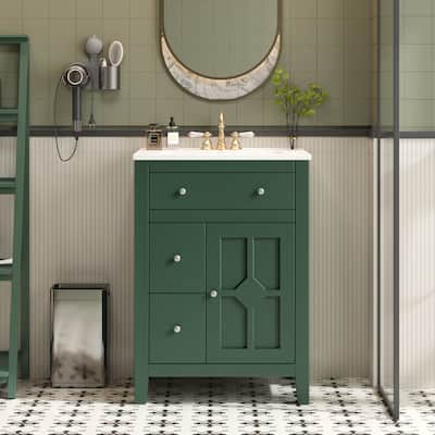 24" Modern Bathroom Vanity with Ceramic Basin Bathroom Storage Cabinet with 2 Drawers