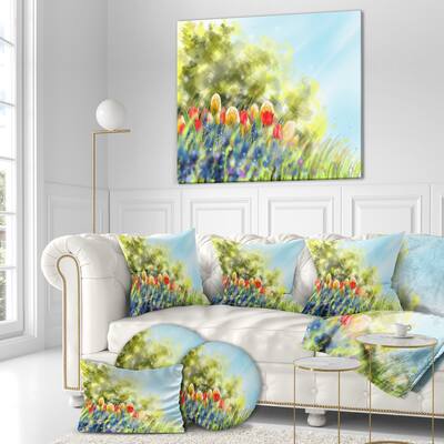 Designart "Spring Flower" Floral Contemporary on wrapped Canvas - Green