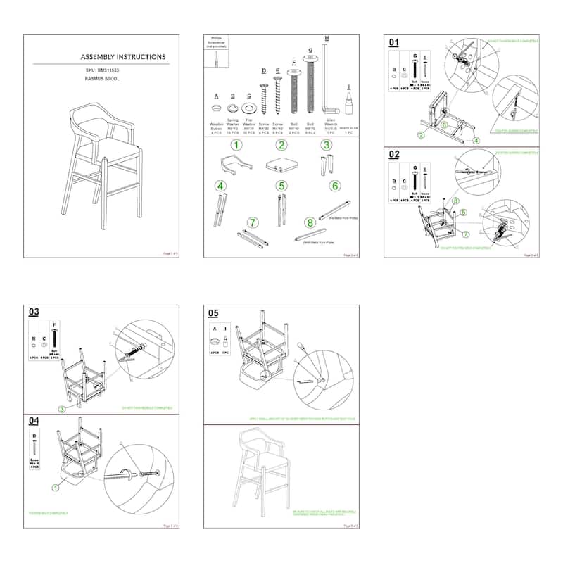 Rase 24 Inch Counter Stool Chair, Faux Leather, Open Back, Brown Wood