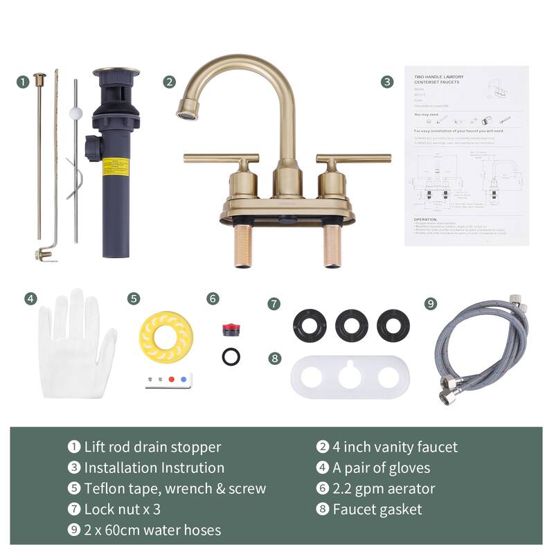 WOWOW 4 in. Centerset Double Handle Bathroom Faucet with Drain Kit Included