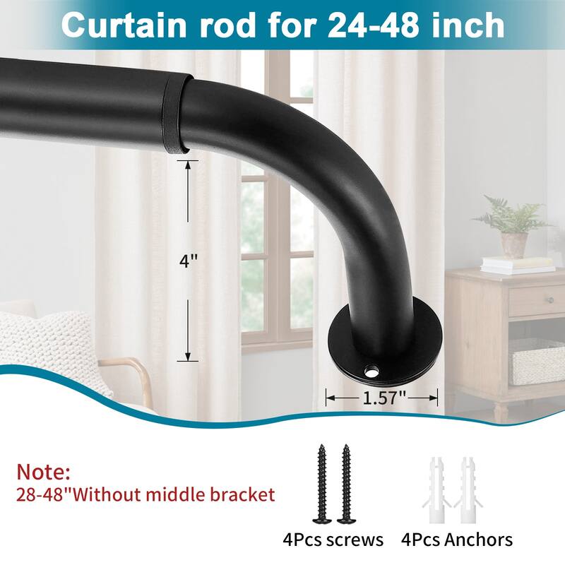 Meriville 1-Inch Diameter Wrap Around Blackout Curtain Rod, Round Base