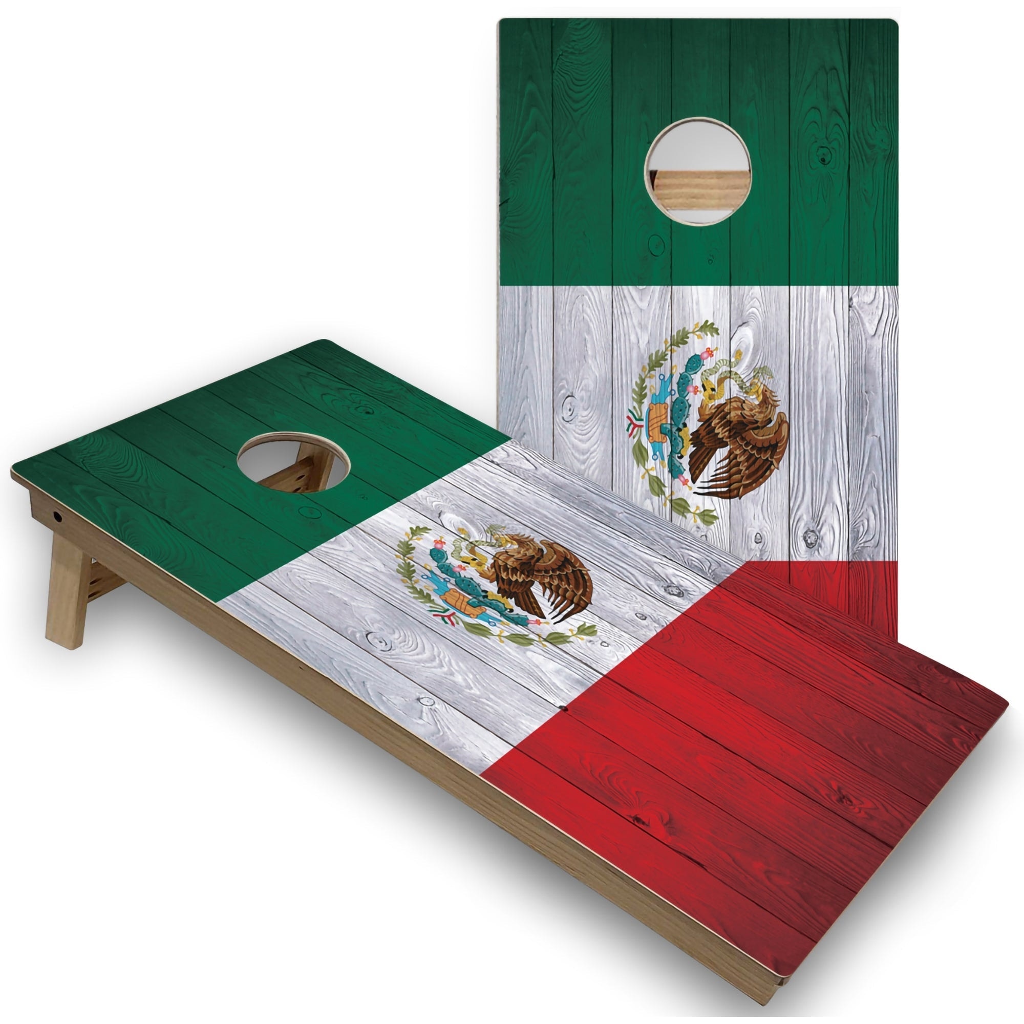 Solid Wood Cornhole Boards - Mexico Flag Design
