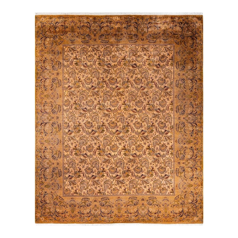 Overton Hand Knotted Wool Vintage Inspired Modern Contemporary Overdyed Yellow Area Rug - 8' 1" x 10' 1"