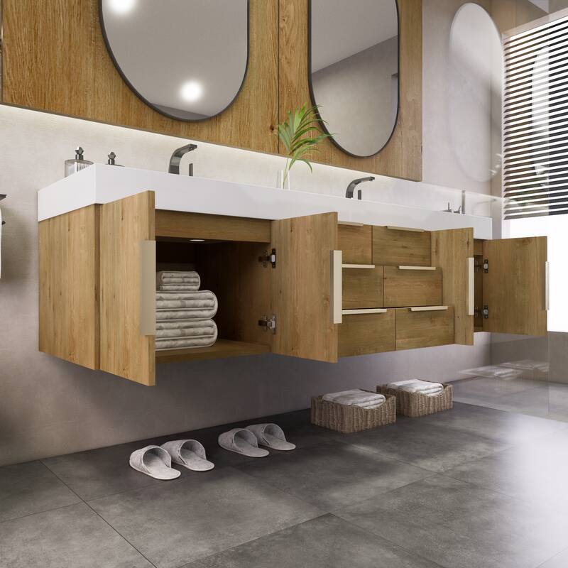 Noble 72" Floating Vanity with Reinforced Acrylic Double Sink