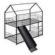preview thumbnail 7 of 8, House Bunk Bed with Slide, Twin Over Twin Metal Bunk Bed with Roof & Security Guardrail,Floor Bunk Bed,Convertible Design,Black