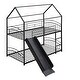 preview thumbnail 7 of 11, Twin Over Twin Metal Bunk Bed with Slide, House Design for Kids,Black, Convertible to Two Beds