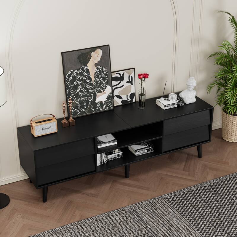 63'' TV Stand with Bevel Design, 4 Drawers and 2 Shelves, Entertainment Center for Living Room or Bedroom
