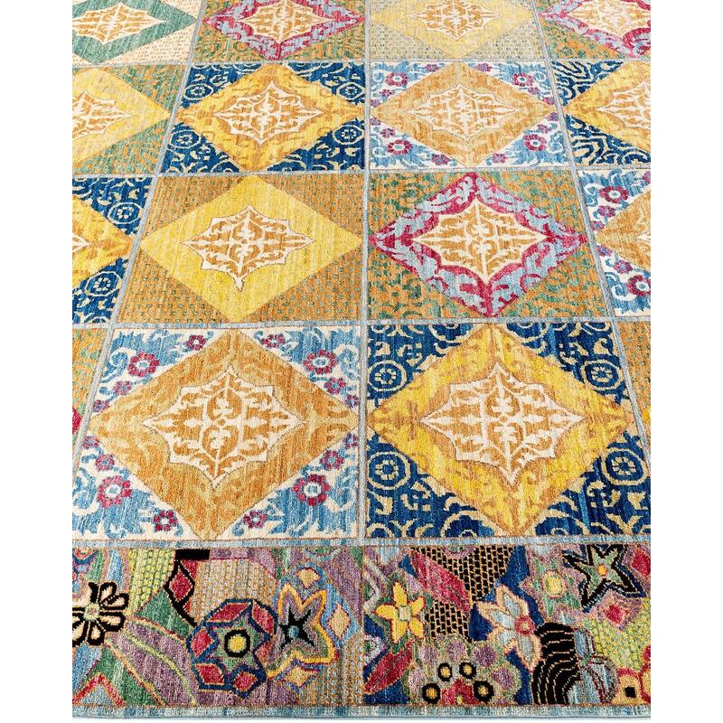 Eclectic One-of-a-Kind Hand-Knotted Area Rug - Multicolor, 8' 1" x 8' 2" - 8' 1" x 8' 2"