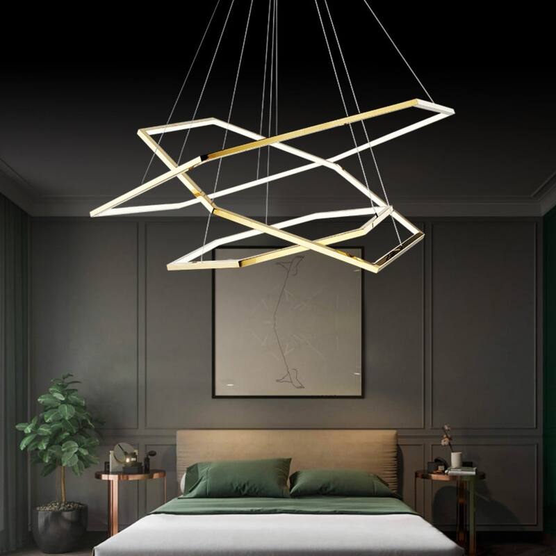 Luxury LED Gold Chandelier 31 in Wide Multi Light Pendant