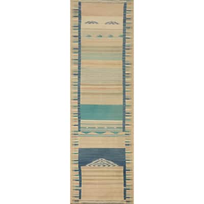 Hand Woven Oriental 100% Wool Carpet Southwestern Tribal Multi-Colored Kilim Runner Rug - 11' 5'' X 2' 5''