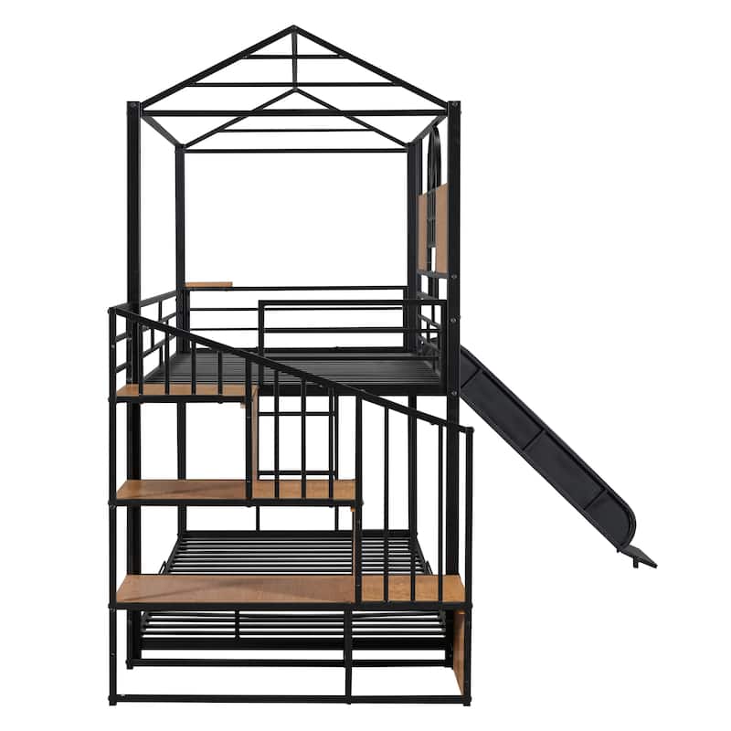 Twin Metal House Bunk Bed with Slide