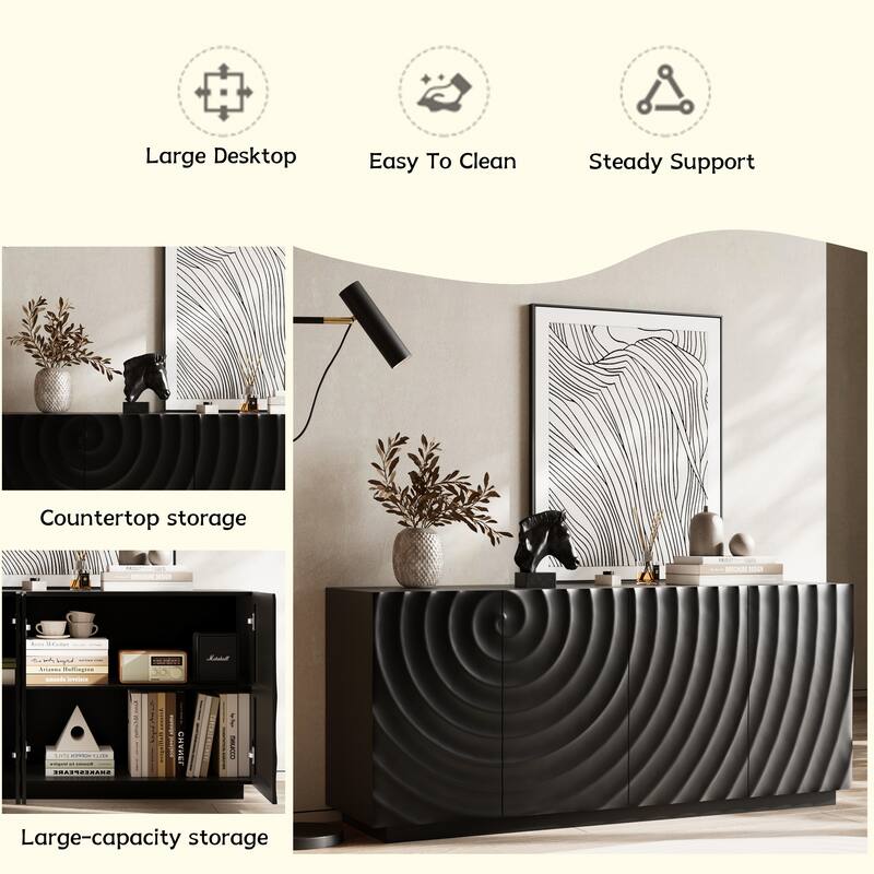 4 Doors Modern Storage Sideboard Cabinet with Freestanding Anti Dumping