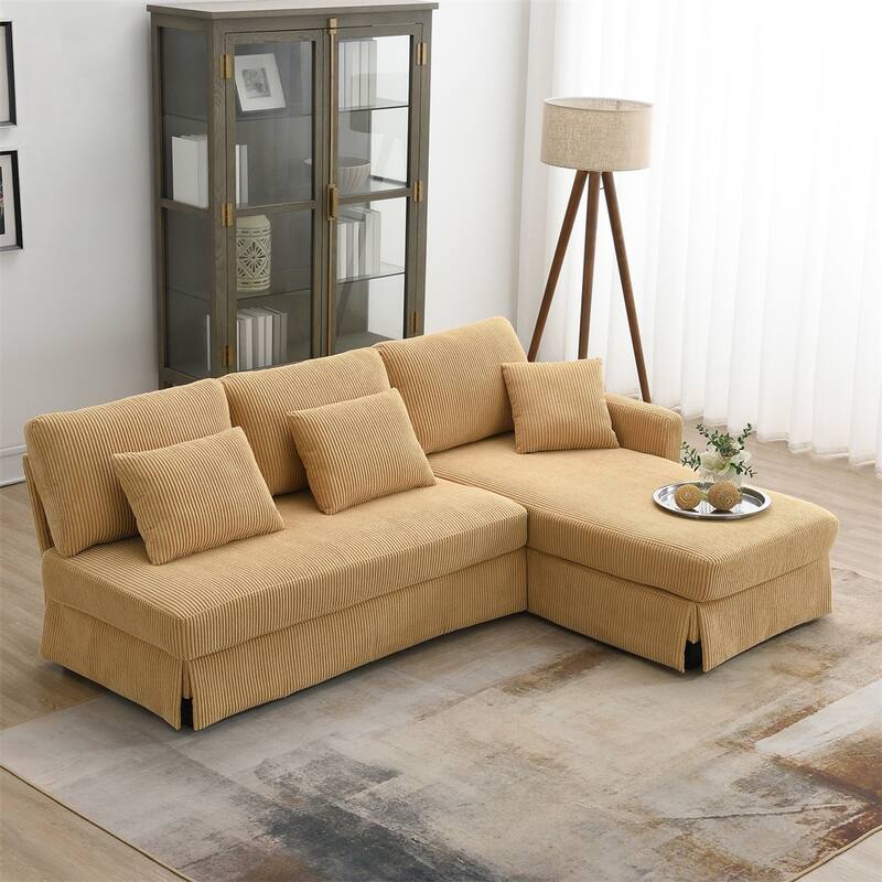 Modern L-shaped Corduroy Sofa with Reversible Chaise,4-seat