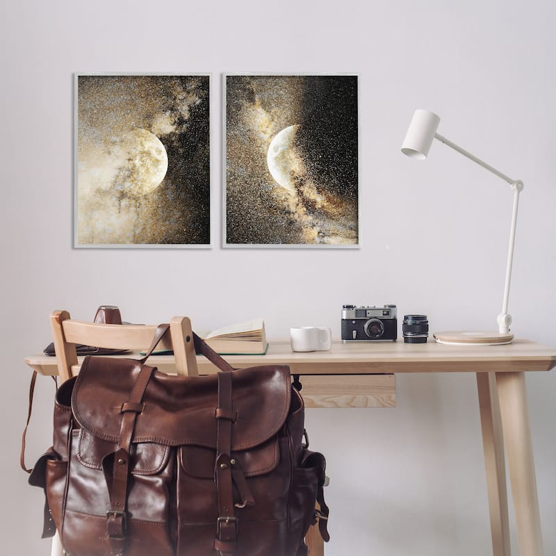 Stupell Moons with Starry Nebulas Framed Giclee Art Design By Gemma Bardot (Set of 2)
