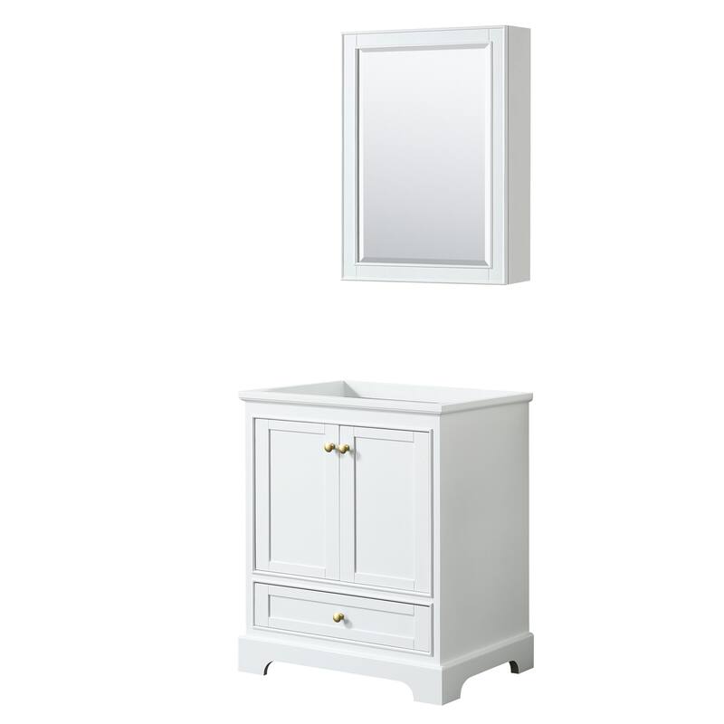 Wyndham Collection Deborah 29-1/4" Free Standing Single Wood Vanity - White / Brushed Gold Hardware
