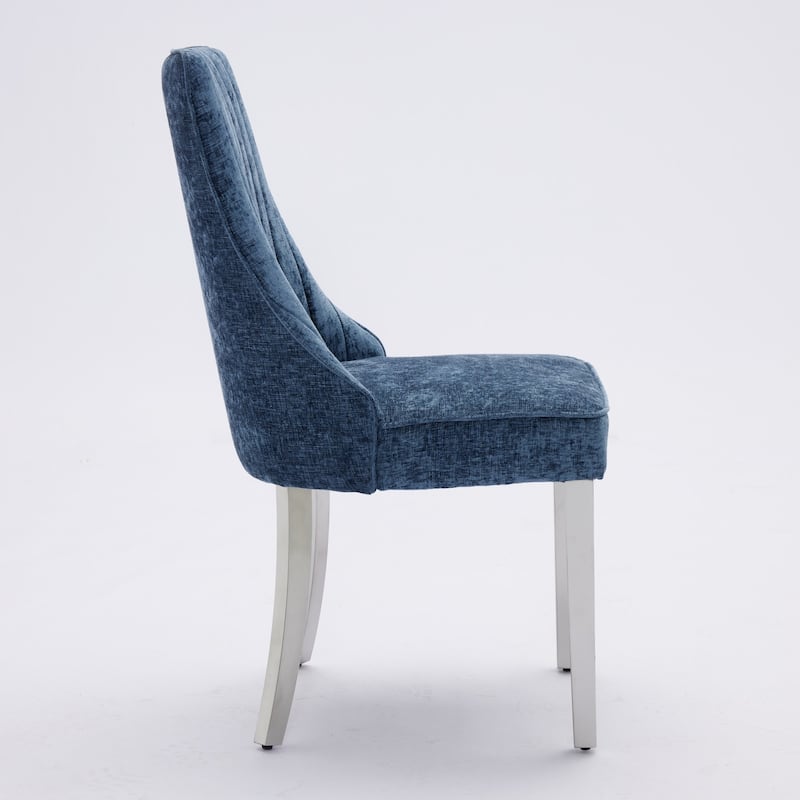 Chenille Fabric Dining Chairs, Tufted Upholstered Kitchen Chairs, High Back Dining Chairs with Stainless Steel Legs