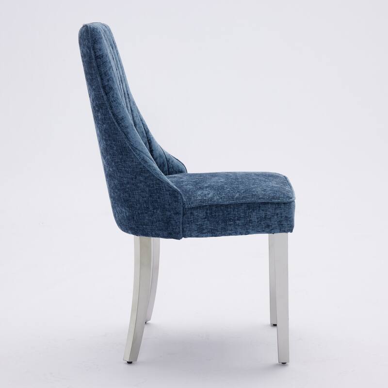 Rayon Cloth Flocking Chenille Dining Chairs Channel Kitchen Dinner Chair Comfy Fabric Upholstered Accent Chair for Dining Room