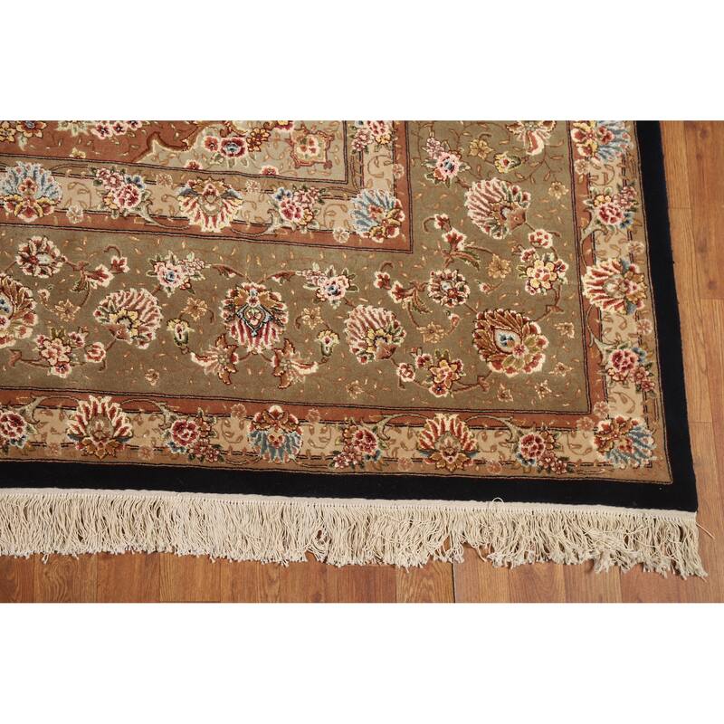 Vegetable Dye Floral Tabriz Chinese Rug Handmade Wool and Silk Carpet - 9'1" x 12'1"