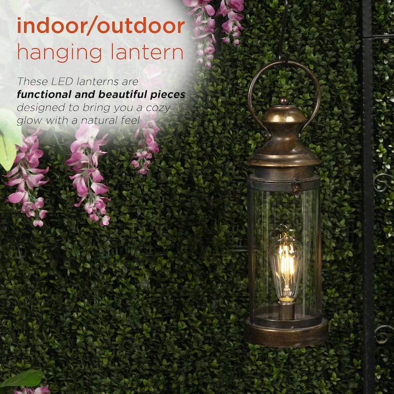 Gold Metal and Glass Lantern with Warm White LED- Small