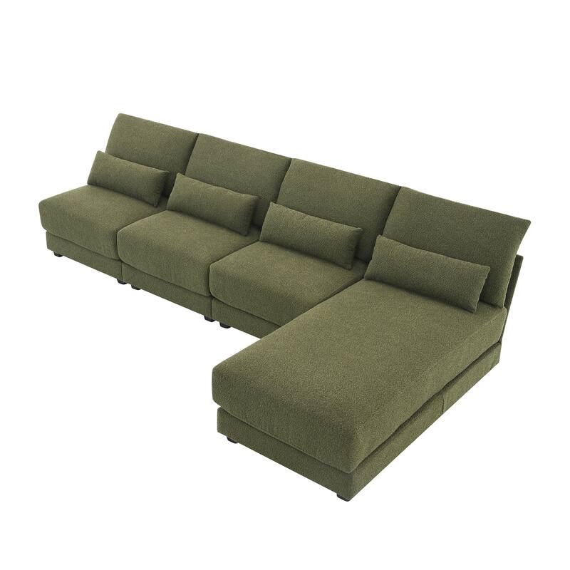 Green 120" L-Shaped 4-Seat Sectional Sofa with Reversible Chaise and 4 Waist Pillows, Armless Design for Space-Saving Solutions