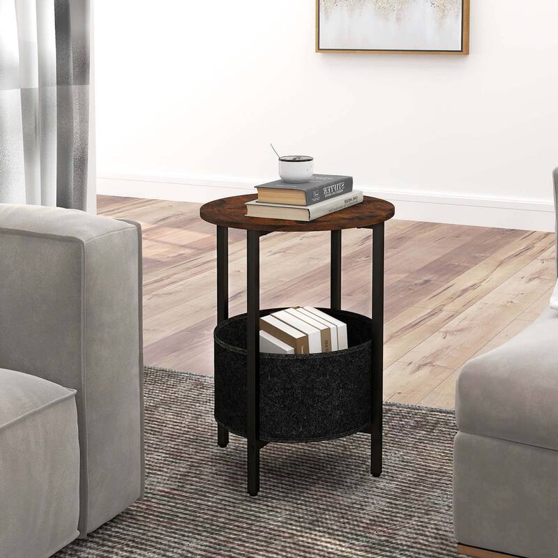 Costway 1/2 PCS Round End Table with Felt Storage Basket Sturdy Metal