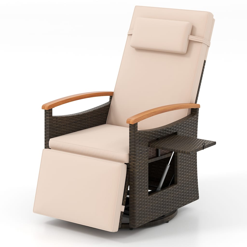 Patio Rattan 360° Swivel Recliner Chair with Adjustable Backrest and Footrest - 31”-54” x 32.5” x 41.5”-31” (L x W x H)