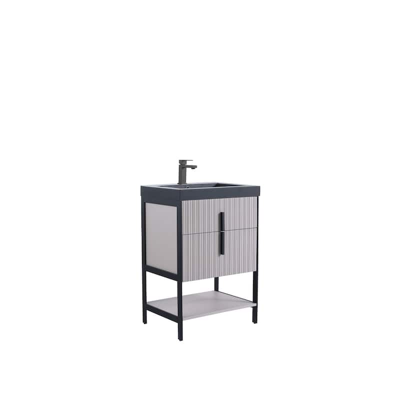 Fine Fixtures Serenity Modern Bathroom Vanity with Black Gel Acrylic Top - Bright Taupe - Black Hardware - 24 inch