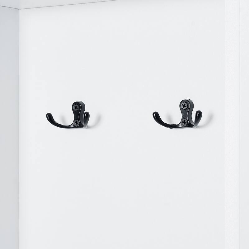 Freestanding Cabinet Tall Bathroom Storage Cabinet with Left or Right Hook, Adjustable Shelves and Anti-toppling Device
