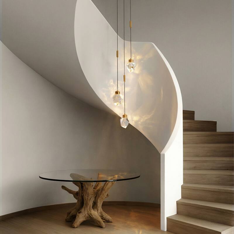 9'' Modern 3-Light Diamond Shape Crystal Cluster Integrated LED Pendant In Antique Gold Round Ceiling Lamp - W9''