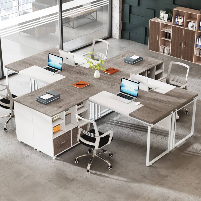 63" L-Shaped Executive Desk with Reversible File Cabinet Office Desk with Storage Drawers