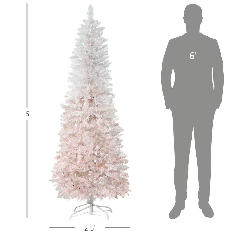 Christmas Trees,Tall Pencil Fir Artificial Christmas Tree with Realistic Branches and Steel Base - Pink,White