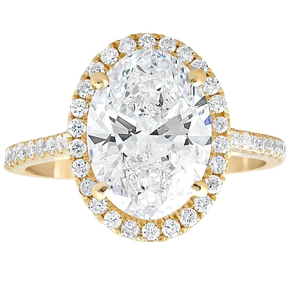 Bliss Diamond 3 1/2Ct Oval Moissanite & Diamond Halo Engagement Ring 14k Yellow Gold