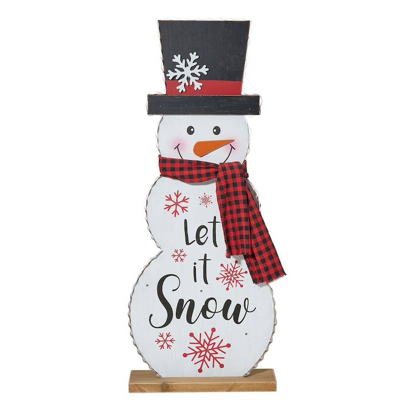 Glitzhome 36"H Lighted Wooden Christmas Snowman Or Santa Porch Decor - Snowman - Snowman with Snowflakes - Snowman/Porch Sign/Christmas Porch Sign